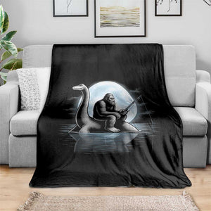 Funny Bigfoot Fishing Throw Blanket Sasquatch Riding Nessie Cryptid Moon Night TS14 Print Your Wear