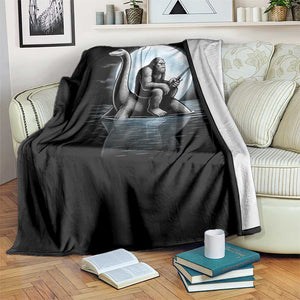 Funny Bigfoot Fishing Throw Blanket Sasquatch Riding Nessie Cryptid Moon Night TS14 Print Your Wear