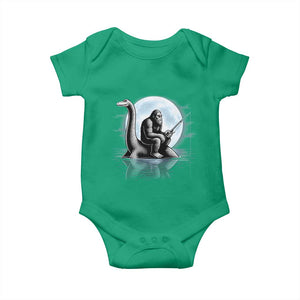 Funny Bigfoot Fishing Baby Onesie Sasquatch Riding Nessie Cryptid Moon Night - Print Your Wear