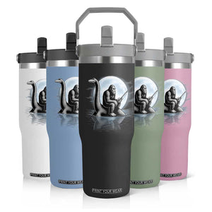 Funny Bigfoot Fishing Flip Straw Tumbler Sasquatch Riding Nessie Cryptid Moon Night TS14 Print Your Wear