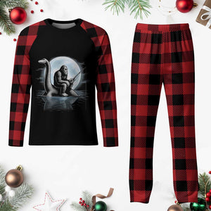 Funny Bigfoot Fishing Plaid Pajama Set Sasquatch Riding Nessie Cryptid Moon Night TS14 Buffalo Plaid Print Your Wear