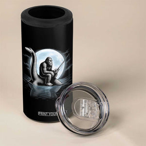 Funny Bigfoot Fishing 4 in 1 Can Cooler Tumbler Sasquatch Riding Nessie Cryptid Moon Night TS14 Print Your Wear