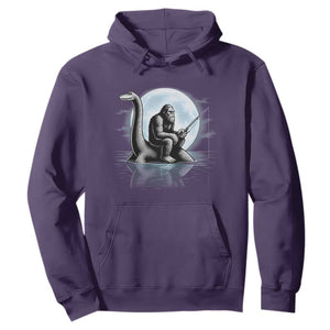 Funny Bigfoot Fishing Hoodie Sasquatch Riding Nessie Cryptid Moon Night TS14 Purple Print Your Wear