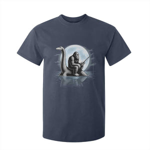 Funny Bigfoot Fishing T Shirt For Kid Sasquatch Riding Nessie Cryptid Moon Night TS14 Navy Print Your Wear