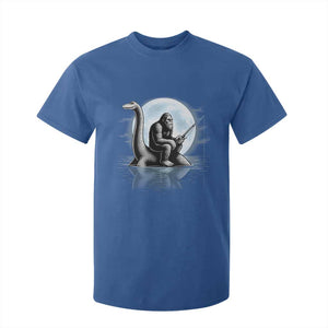 Funny Bigfoot Fishing T Shirt For Kid Sasquatch Riding Nessie Cryptid Moon Night TS14 Royal Blue Print Your Wear