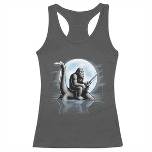 Funny Bigfoot Fishing Racerback Tank Top Sasquatch Riding Nessie Cryptid Moon Night TS14 Dark Heather Print Your Wear