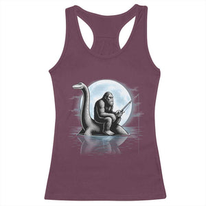 Funny Bigfoot Fishing Racerback Tank Top Sasquatch Riding Nessie Cryptid Moon Night TS14 Maroon Print Your Wear