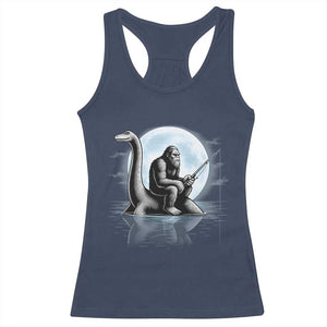 Funny Bigfoot Fishing Racerback Tank Top Sasquatch Riding Nessie Cryptid Moon Night TS14 Navy Print Your Wear