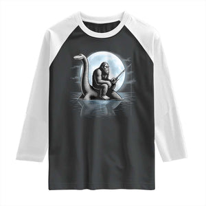 Funny Bigfoot Fishing Raglan Shirt Sasquatch Riding Nessie Cryptid Moon Night TS14 Black White Print Your Wear