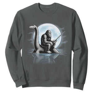 Funny Bigfoot Fishing Sweatshirt Sasquatch Riding Nessie Cryptid Moon Night TS14 Dark Heather Print Your Wear