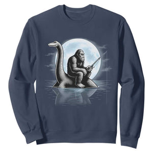 Funny Bigfoot Fishing Sweatshirt Sasquatch Riding Nessie Cryptid Moon Night TS14 Navy Print Your Wear