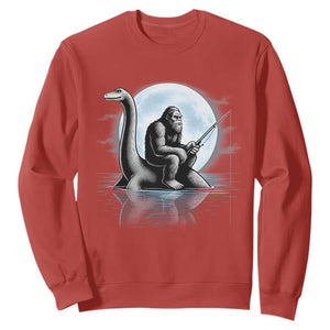 Funny Bigfoot Fishing Sweatshirt Sasquatch Riding Nessie Cryptid Moon Night TS14 Red Print Your Wear