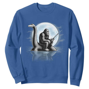 Funny Bigfoot Fishing Sweatshirt Sasquatch Riding Nessie Cryptid Moon Night TS14 Royal Blue Print Your Wear