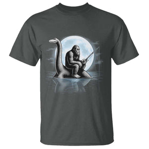 Funny Bigfoot Fishing T Shirt Sasquatch Riding Nessie Cryptid Moon Night TS14 Dark Heather Print Your Wear