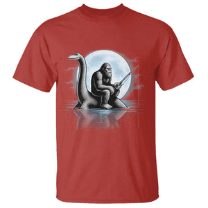 Funny Bigfoot Fishing T Shirt Sasquatch Riding Nessie Cryptid Moon Night TS14 Red Print Your Wear