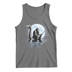 Funny Bigfoot Fishing Tank Top Sasquatch Riding Nessie Cryptid Moon Night TS14 Black Heather Print Your Wear