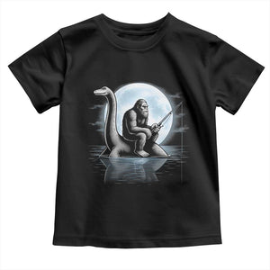 Funny Bigfoot Fishing Toddler T Shirt Sasquatch Riding Nessie Cryptid Moon Night TS14 Black Print Your Wear