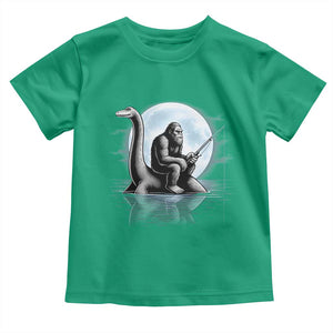 Funny Bigfoot Fishing Toddler T Shirt Sasquatch Riding Nessie Cryptid Moon Night TS14 Irish Green Print Your Wear
