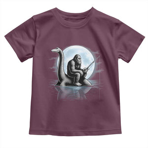 Funny Bigfoot Fishing Toddler T Shirt Sasquatch Riding Nessie Cryptid Moon Night TS14 Maroon Print Your Wear