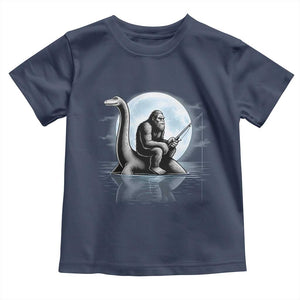 Funny Bigfoot Fishing Toddler T Shirt Sasquatch Riding Nessie Cryptid Moon Night TS14 Navy Print Your Wear