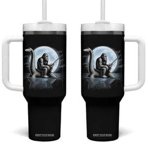 Funny Bigfoot Fishing Tumbler With Handle Sasquatch Riding Nessie Cryptid Moon Night TS14 One Size: 40 oz Black Print Your Wear