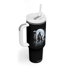Funny Bigfoot Fishing Tumbler With Handle Sasquatch Riding Nessie Cryptid Moon Night TS14 Print Your Wear