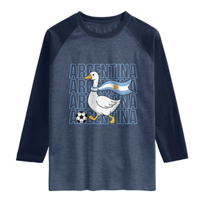 Argentina Soccer Football Raglan Shirt Silly Goose Argentinian Flag Fan Supporter TS14 Heather Denim Navy Print Your Wear
