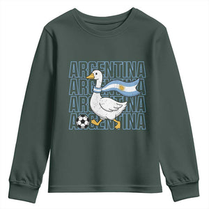 Argentina Soccer Football Youth Sweatshirt Silly Goose Argentinian Flag Fan Supporter TS14 Dark Forest Green Print Your Wear