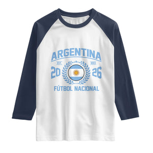 Argentina 2026 Soccer Football Fan Argentinian Flag Raglan Shirt TS14 XS White Navy Print Your Wear
