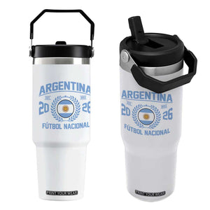 Argentina 2026 Soccer Football Fan Argentinian Flag Flip Straw Tumbler TS14 One Size: 30 oz White Print Your Wear