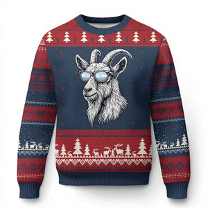 Cool Goat With Sunglasses Argentinian Flag Ugly Christmas Sweater Argentina Soccer Football Game Day Supporter TS14 Navy Red Print Your Wear