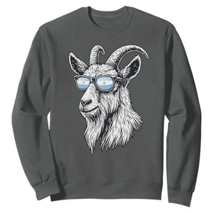 Cool Goat With Sunglasses Argentinian Flag Sweatshirt Argentina Soccer Football Game Day Supporter TS14 Dark Heather Print Your Wear