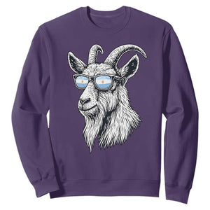 Cool Goat With Sunglasses Argentinian Flag Sweatshirt Argentina Soccer Football Game Day Supporter TS14 S Purple Print Your Wear