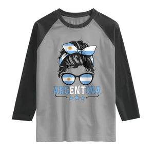 Argentina Messy Bun Proud Argentinian Flag Raglan Shirt TS14 Sport Gray Black Print Your Wear