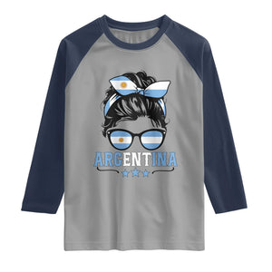 Argentina Messy Bun Proud Argentinian Flag Raglan Shirt TS14 Sport Gray Navy Print Your Wear