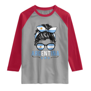 Argentina Messy Bun Proud Argentinian Flag Raglan Shirt TS14 Sport Gray Red Print Your Wear