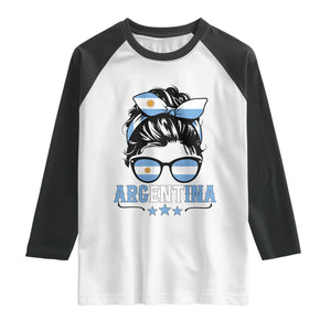 Argentina Messy Bun Proud Argentinian Flag Raglan Shirt TS14 White Black Print Your Wear