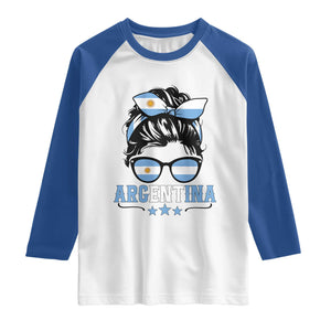 Argentina Messy Bun Proud Argentinian Flag Raglan Shirt TS14 White Royal Print Your Wear