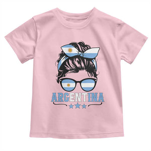 Argentina Messy Bun Proud Argentinian Flag Toddler T Shirt TS14 Light Pink Print Your Wear