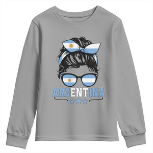 Argentina Messy Bun Proud Argentinian Flag Youth Sweatshirt TS14 Sport Gray Print Your Wear