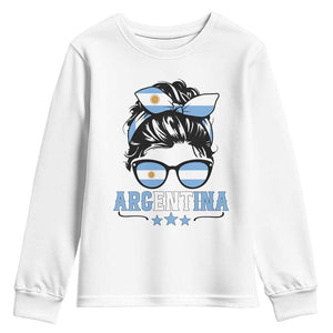 Argentina Messy Bun Proud Argentinian Flag Youth Sweatshirt TS14 White Print Your Wear