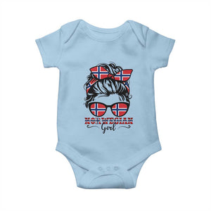 Norway Messy Bun Girl Norwegian Flag Baby Onesie TS14 Light Blue Print Your Wear