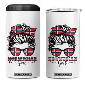 Norway Messy Bun Girl Norwegian Flag 4 in 1 Can Cooler Tumbler TS14 One Size: 16 oz White Print Your Wear