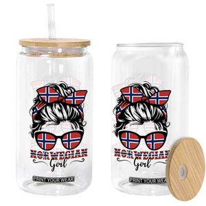Norway Messy Bun Girl Norwegian Flag Glass Can TS14 Print Your Wear