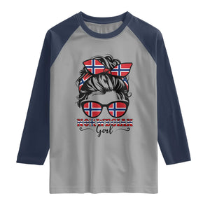 Norway Messy Bun Girl Norwegian Flag Raglan Shirt TS14 Sport Gray Navy Print Your Wear