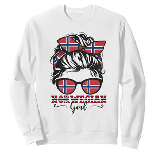 Norway Messy Bun Girl Norwegian Flag Sweatshirt TS14 White Print Your Wear