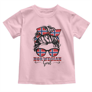 Norway Messy Bun Girl Norwegian Flag Toddler T Shirt TS14 Light Pink Print Your Wear