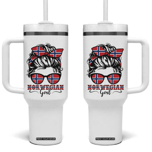 Norway Messy Bun Girl Norwegian Flag Tumbler With Handle TS14 One Size: 40 oz White Print Your Wear