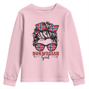 Norway Messy Bun Girl Norwegian Flag Youth Sweatshirt TS14 Light Pink Print Your Wear