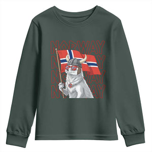Norwegian Forest Cat Norway Flag Norge Pride Youth Sweatshirt TS14 Dark Forest Green Print Your Wear